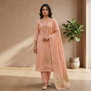 Conjunto de Salwar Bordado Color Rosa Melocotón para Mujer de Prayosha Enterprise con Dupatta a Juego, Kurta Recta y Pantalones, Traje Tradicional Indio - Product Image 3