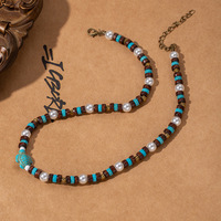 Collier ras du cou bohème vintage hawaïen pour homme, en pierres naturelles œil de tigre et turquoise, perles, style surf estival, avec coquille de noix de coco