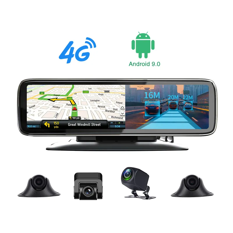 4 מצלמה 12 אינץ 4G אנדרואיד 1080P רכב DVR Dashcam עם עדס/LCWS/FVWS