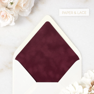 Doublures d'enveloppes en velours bordeaux A7 ou A9, doublures en suède bordeaux pour invitations de mariage - Product Image 1