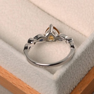 Anillo de bodas fino con plata de corte de corazón y piedra preciosa amarilla citrino natural Piedra natal de noviembre - Product Image 4