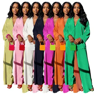 DAMOCHIC Stylish Pleated Cloth Solid Color Two Piece Set Women Clothing Fall Long Sleeve Shirt Wide Leg Pants 2 Piece Set 2023