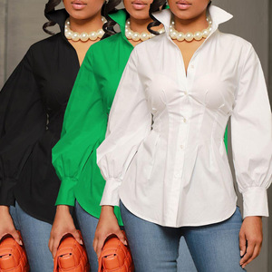 Chemise décontractée pour femme, couleur unie, col rabattu, pour les sorties, vente chaude - Product Image 3