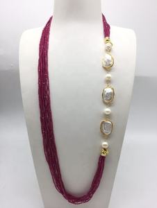 Kesim boncuk doğal barok İnci doğal taş çok katmanlı abartılı kolye - Product Image 3