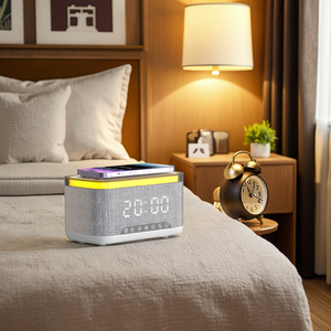 Altavoz Bluetooth Portátil con Cargador Inalámbrico de 15w, Reloj Despertador, Luz LED RGB de Colores, Lámpara de Escritorio, <span class=keywords><strong>Radio</strong></span> <span class=keywords><strong>FM</strong></span> para Sala de Estar o Mesita de Noche - Product Image 1
