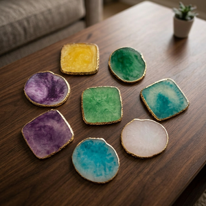 Juego de Posavasos Modernos Hechos a Mano con Resina Epoxi |   Posavasos de Estilo Ágata con Detalles Dorados, Diseño Artístico de Naturaleza Muerta, Alta Calidad - Product Image 6