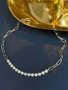 Xinfly 18K <b>Solid</b> <b>Gold</b> Natural Diamond Bracelet Paperclip Link Chain Bracelet Minimalist Thin Handmade Bracelet Women Daily Wear - Product Image 1