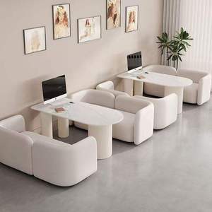 Juego de Muebles de Salón Color Crema, Mesa de Consulta Blanca y Sillas Tapizadas para Sala de Espera, para Salón de Belleza, Tienda de Vestidos de Novia - Product Image 5