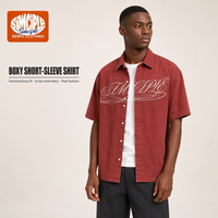 Chemise boutonnée à manches courtes coupe ample pour homme, style vintage délavé, col brodé, streetwear oversize, t-shirt court, personnalisable OEM