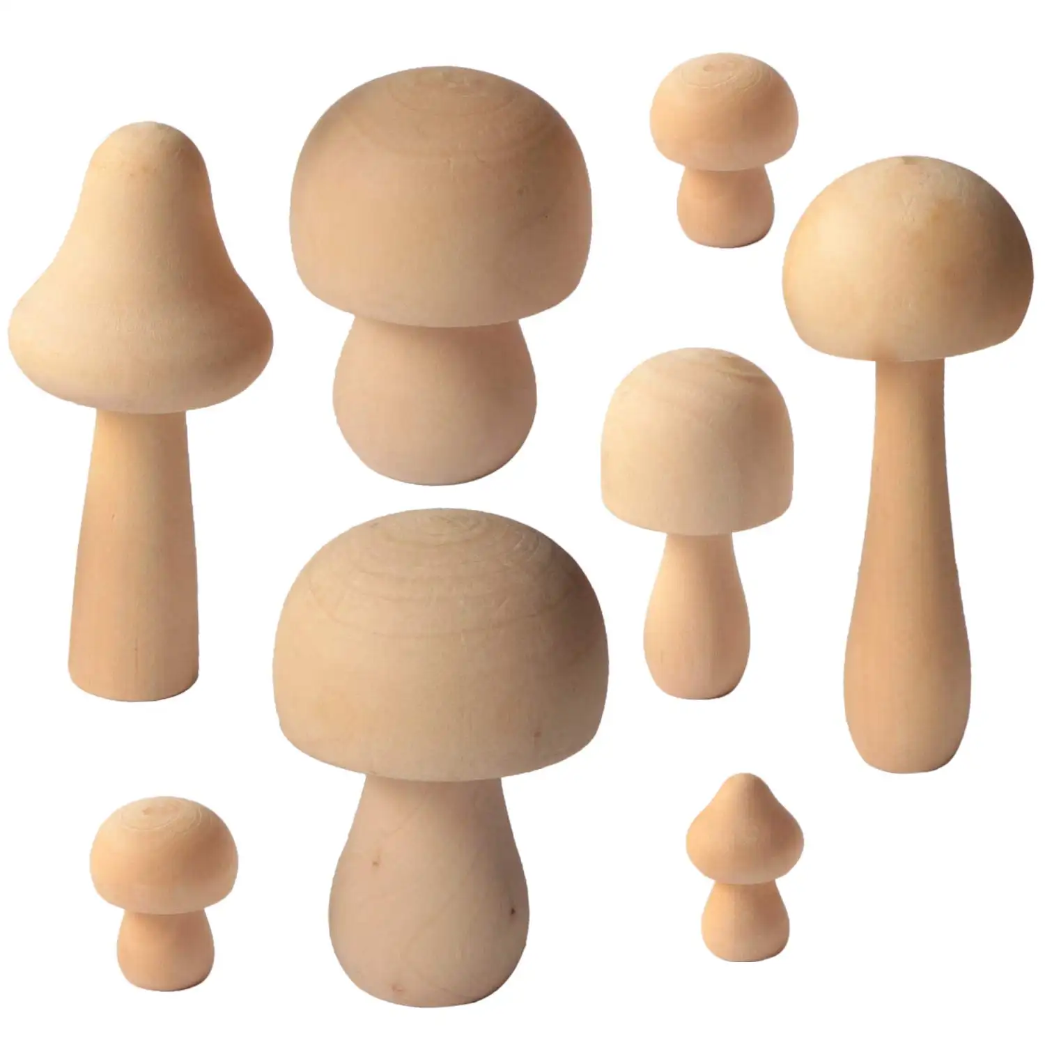 Figuras de cogumelos de madeira inacabada, decoração natural Tailai para casa, logotipo personalizado, arte popular europeia, 10 peças de madeira de faia e pinho, arte popular europeia