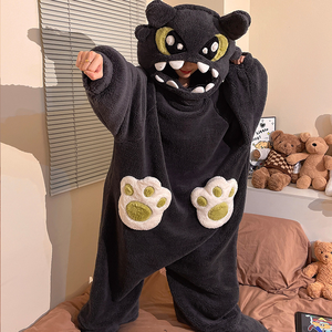 2025 nuova vendita calda da donna manica lunga in pile di flanella per <span class=keywords><strong>pigiama</strong></span> tute colorate con stampa animalier Frog Casual - Product Image 4