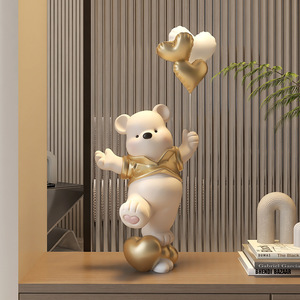 Statue di <span class=keywords><strong>Orso</strong></span> in Stile <span class=keywords><strong>Crema</strong></span> con Palloncino, Artigianato in Resina, Ornamento da Scrivania, Decorazione per Ingresso, Angolo Mobile TV, Regalo per Arredamento Casa - Product Image 4