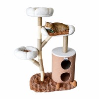 Arbre à chat tout-en-un en bois massif, style tasse à café, avec condo et bande de jeu pour chats de grande taille