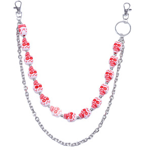 yueli Red White <b>Skull</b> Beaded Waist Chain Metal Double Layer Pants Chain Hip Hop Style Fashion Body Chain Daily Wear Accessory - Product Image 5