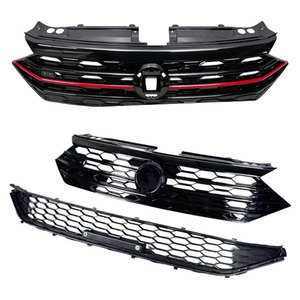Calandre avant Volkswagen Jetta, supérieure et inférieure, nid d'abeille, noir brillant, ligne rouge, 2019-2022, en plastique ABS, compatible avec le pare-chocs - Product Image 1