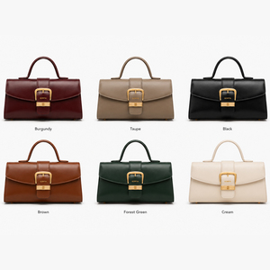 Bolso de Mano Vintage Personalizado para Mujer, Diseño de Múltiples Compartimentos en Cuero PU Liso, con Cierre de Hebilla Dorada - Product Image 3
