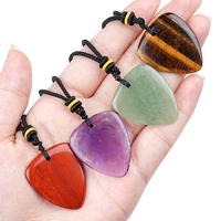 Pendentif plectre de guitare en cristal naturel 32*27mm, collier réglable en corde tressée noire, bijou en pierre de guérison pour musicien, cadeau