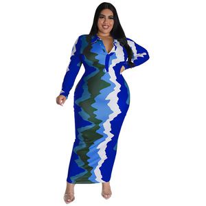 218251 Abbigliamento autunnale da donna taglie forti europeo <span class=keywords><strong>e</strong></span> americano all'ingrosso: vestito con colletto <span class=keywords><strong>e</strong></span> apertura frontale direttamente dal produttore - Product Image 5