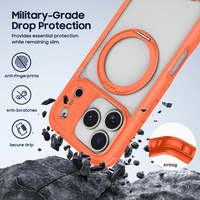 Coque de téléphone de luxe en gros, fine, magnétique, en TPU+PC avec anneau pour 17 Pro Max, orange translucide, antichoc