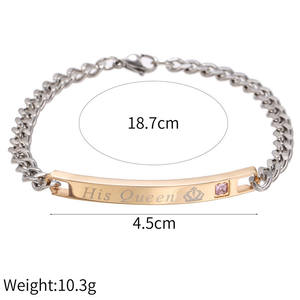 Bracelet de <span class=keywords><strong>couple</strong></span> en acier inoxydable plaqué or avec strass en cristal exquis, pour elle et pour lui, <span class=keywords><strong>cadeau</strong></span> de la Saint-Valentin - Product Image 5