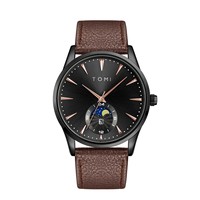 Jam Tangan Pria Mewah TOMI T024 Quartz Desain Hitam Siang Putih Malam 40mm Tali Akrilik Kaca Dial Jendela Kronograf Fashion Pointer