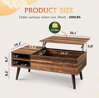 Table basse en bois avec rangement intégré et mécanisme hydraulique, moderne, réglable, multifonctionnelle, pour le salon