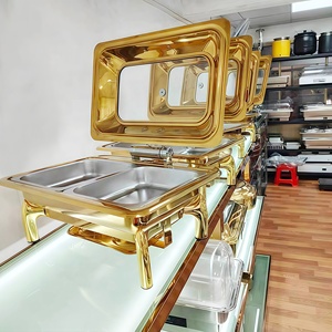 Calentador <span class=keywords><strong>de</strong></span> Alimentos <span class=keywords><strong>de</strong></span> Lujo para Hoteles Árabes, 9L, Redondo, Dorado, con Quemadores, Platos <span class=keywords><strong>de</strong></span> Acero Inoxidable para Buffet y Catering - Product Image 6