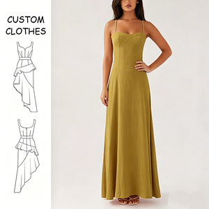 Customized Women A-Line Flare Backless Sleeveless Halter Collar Solid <strong>Color</strong> Pink Cotton Linen Clothes Maxi Long <strong>Dress</strong> Plus Size - Product Image 1