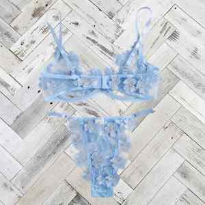 Ensemble de lingerie féminine YZ 2026 en dentelle transparente, personnalisable avec étiquette privée, broderie florale, soutien-gorge et culotte - Product Image 5