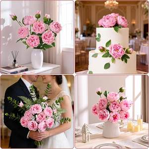 Nouvelle Collection : Fleur de rose artificielle à 3 têtes en soie française avec bords brûlés pour la décoration de la maison, les mariages et les accessoires de photographie - Product Image 5