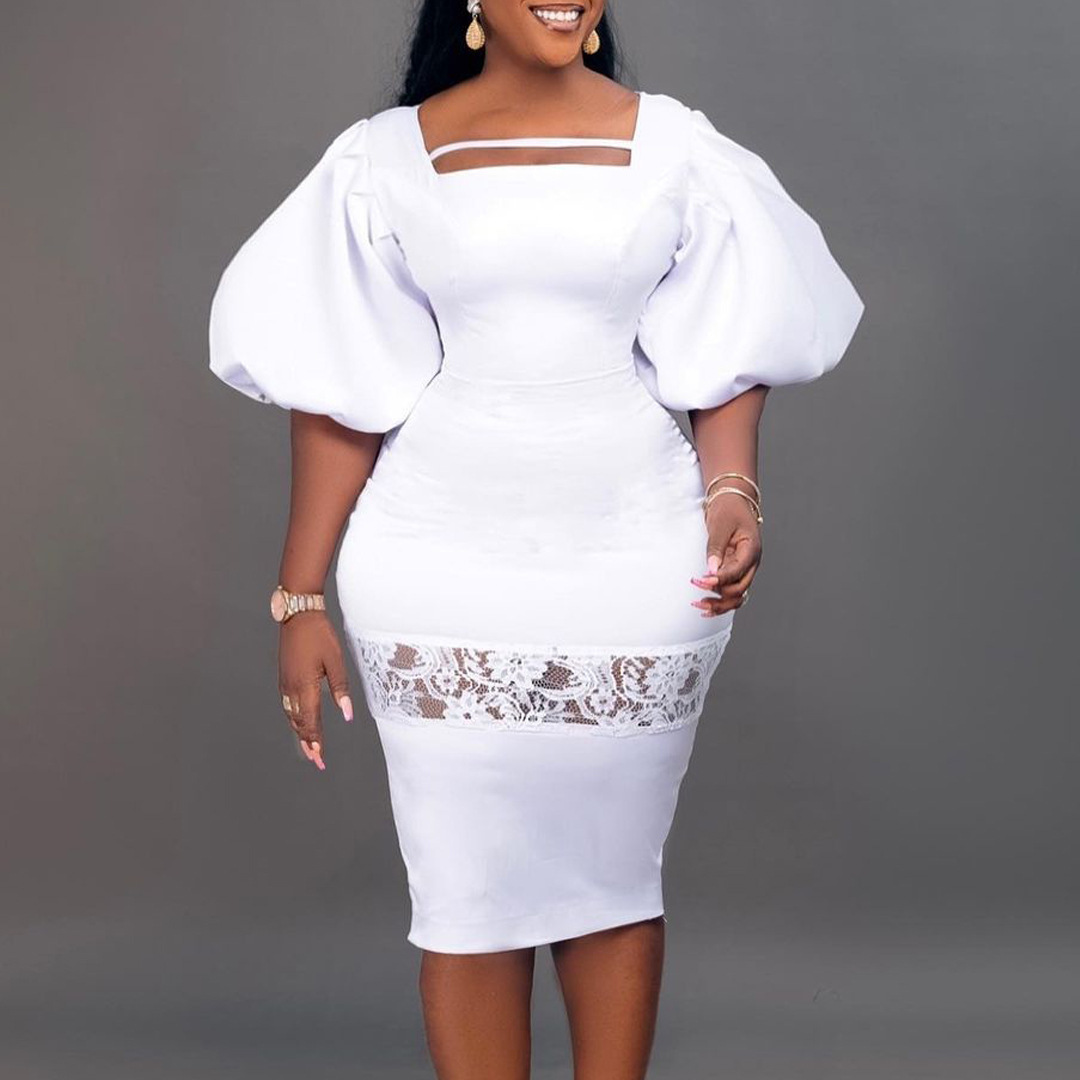 Shop Elegant Evening Party Dress with Long Bubble Sleeves