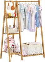 Bestseller Kleine Kleiderständer, Kinder-Kleiderbügelständer, Baby-Bambus-Holz-Kleiderständer mit Regalen