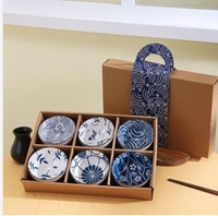 Vaisselle en porcelaine japonaise personnalisée en gros kit de bols cadeau set de bols en porcelaine bleu et blanc avec boîte cadeau