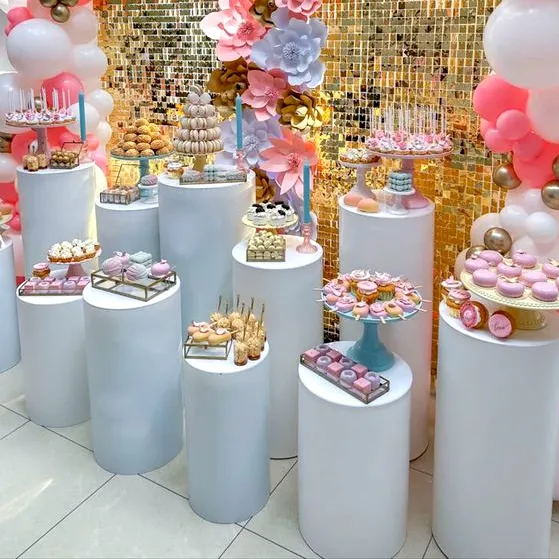 Groothandel Cake Plint Pilaar Voetstuk Cilinder Kolom Dessertplint Metalen Display Wit Goud Helder Voor Feest