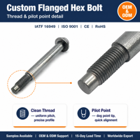 Boulon hexagonal à bride personnalisé avec pointe pilote intégrée et tige longue pour bloc moteur OEM ODM