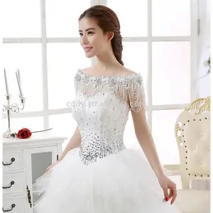 Jaqueta de casamento luxuosa real, personalizada, frisada, de cristal, laço, envoltório de casamento, bolero, tule, casaco