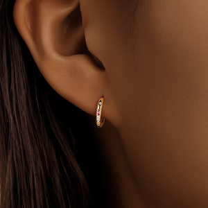 CANNER 18K Gold Plated Fashion 925 Sterling <b>Silver</b> Rose Red Zircon <b>Huggie</b> Hoop <b>Earrings</b> Women Luxury - Product Image 6