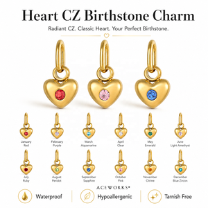 จี้หัวใจประดับเพชร CZ ประจำเดือนเกิด |   จี้เพชรซิคอนสแตนเลสสตีลชุบทอง 18K PVD สำหรับทำเครื่องประดับ |   กันน้ำและป้องกันการแพ้ - Product Image 1