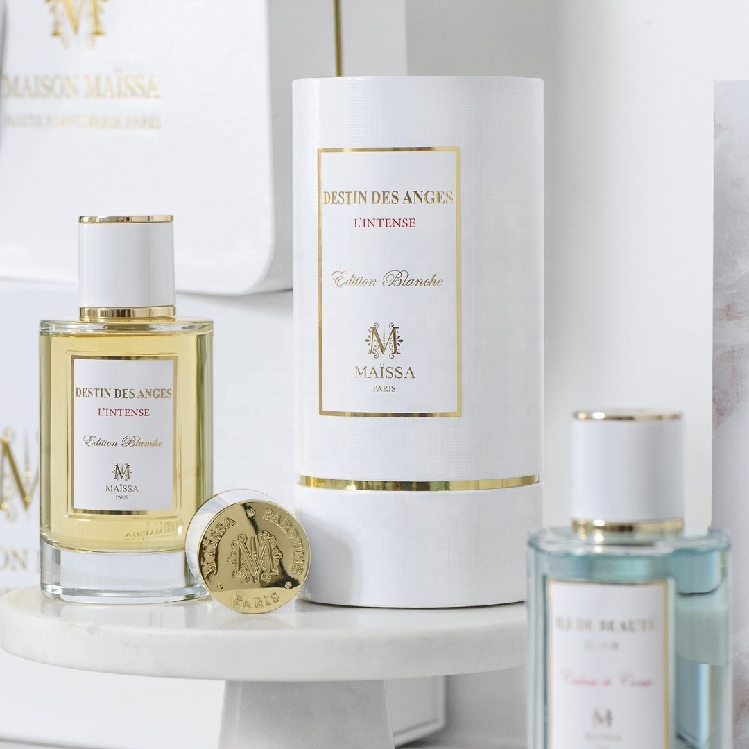 Luxury Quality Custom Gold Foil Embossed Logo Paper Cardboard Round Tube Set Box for Packaging Perfume Glass Bottle Jars