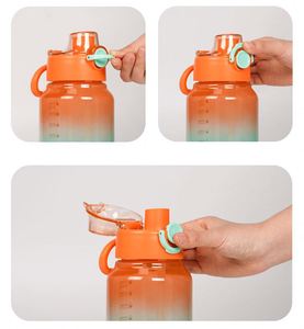 ขวดน้ำพลาสติกแบบไล่ระดับสีปราศจาก BPA ขนาด1000มล./32ออนซ์สำหรับฟิตเนสยิมกีฬาที่สร้างแรงบันดาลใจพร้อมที่บอกเวลาโลโก้ได้ตามต้องการ - Product Image 3