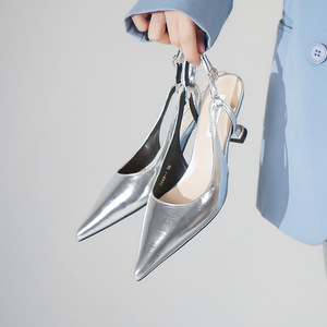 2888-1 Escarpins à bout pointu et bride arrière, talon haut, en cuir véritable, tendance mode, chaussures pour femmes - Product Image 1