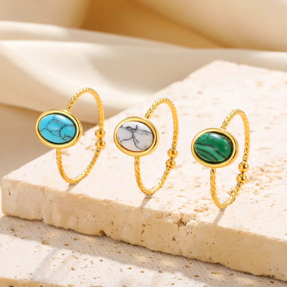 Diseño minimalista turquesa impermeable anillo de acero inoxidable Vintage personalizado apertura ajustable anillo joyería de moda