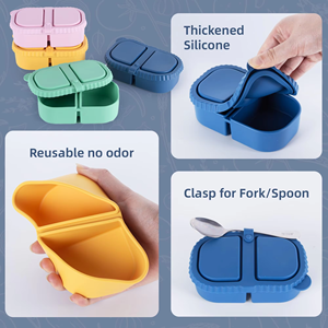 Silicone Double Compartment Condiment Box Sauce Box With Lid Silicone Snack <b>Container</b> - Product Image 3