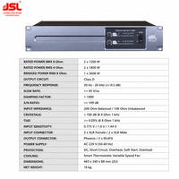 Amplificateur de puissance classe D 2x1200W 2x1800W 1x3600W 2U Pro Audio avec amortissement 1000 SNR 109dB pour système de sonorisation PA en direct