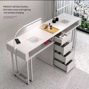 Table de Manucure Professionnelle en Métal pour Salon, Durable, Facile à Nettoyer, Plateau en Bois, Couleur Personnalisée, Design Contemporain - Product Image 2