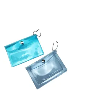 Transparent PVC Card Bag with Bead Chain Portable Travel Coin Purse Snap Closure Small Pouch Card Holders for Women