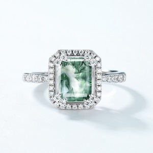 <span class=keywords><strong>Anello</strong></span> Norelle in Agata Verde con Taglio <span class=keywords><strong>Smeraldo</strong></span>, <span class=keywords><strong>Argento</strong></span> Sterling 925, Gioiello Unico con Moissanite, Regalo Perfetto - Product Image 4