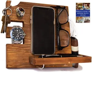 Лидер продаж на Amazon, недорогой Мужской органайзер для ключей от телефона, деревянная док-станция с фотографией