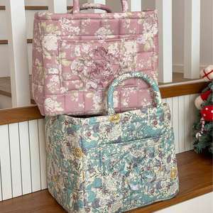 Panier à linge en coton matelassé personnalisé motif floral, panier de rangement, pochette de rangement pour maquillage, panier organisateur pour articles divers - Product Image 2