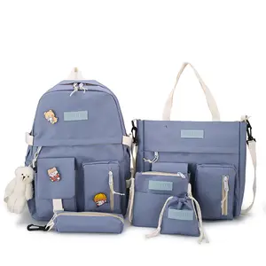 Mochila da moda com 5 peças, conjunto de mochila escolar de alta capacidade para estudantes, viagens e escola